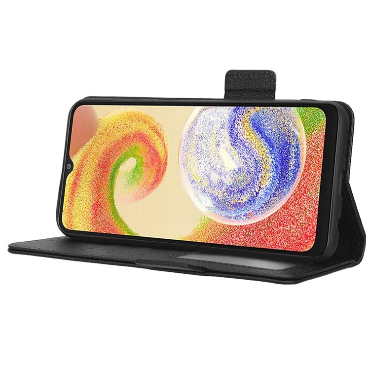 Per Samsung Galaxy A04 4G (164,4 x 76,3 x 9,1 Mm) / M13 5G Litchi Texture Telefono Custodia PU in Pelle Dual Magnetic Class Protect Portafoglio Copertura Con Cinturino - Nero