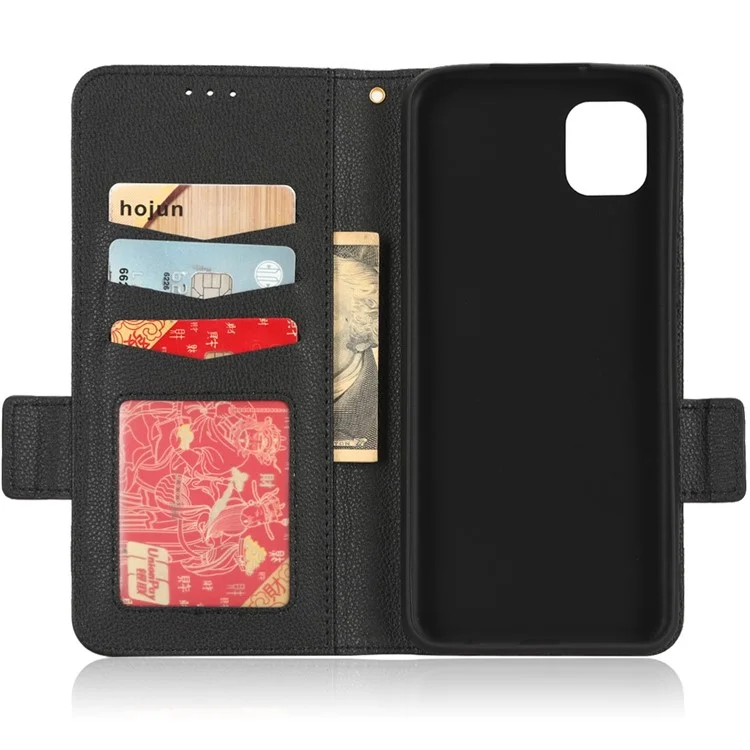 Per Samsung Galaxy A04 4G (164,4 x 76,3 x 9,1 Mm) / M13 5G Litchi Texture Telefono Custodia PU in Pelle Dual Magnetic Class Protect Portafoglio Copertura Con Cinturino - Nero