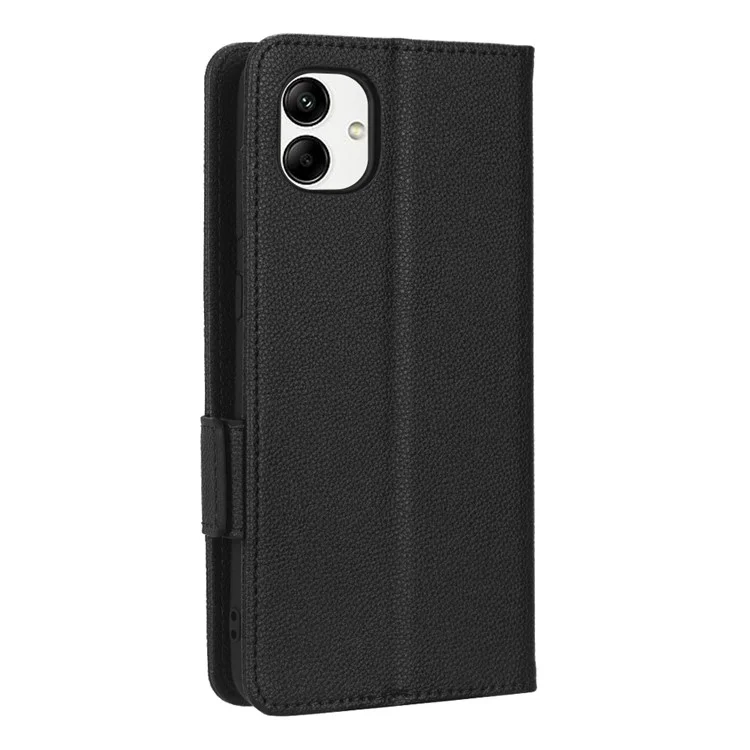 Per Samsung Galaxy A04 4G (164,4 x 76,3 x 9,1 Mm) / M13 5G Litchi Texture Telefono Custodia PU in Pelle Dual Magnetic Class Protect Portafoglio Copertura Con Cinturino - Nero