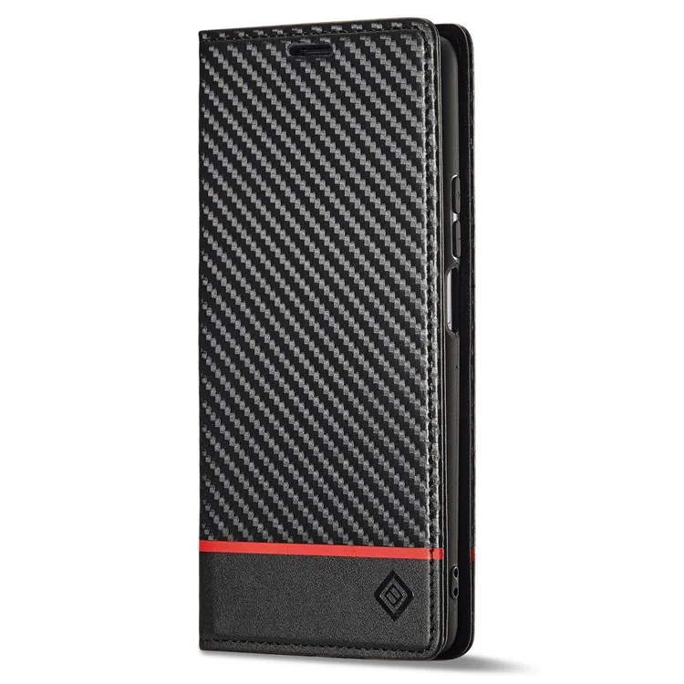 LC.IMEEKE Anti-drop Phone Case for Xiaomi 12T 5G / Redmi K50 Ultra 5G / 12T Pro 5G, Carbon Fiber Texture Wallet Stand Magnetic Auto Closing PU Leather Cell Phone Cover - Horizontal Stripe