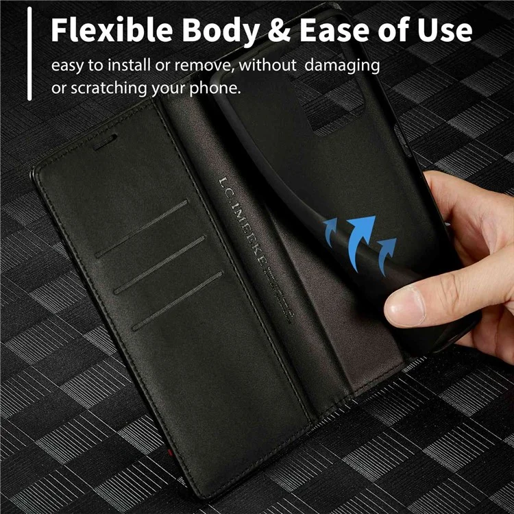 LC.IMEEKE Anti-drop Phone Case for Xiaomi 12T 5G / Redmi K50 Ultra 5G / 12T Pro 5G, Carbon Fiber Texture Wallet Stand Magnetic Auto Closing PU Leather Cell Phone Cover - Horizontal Stripe