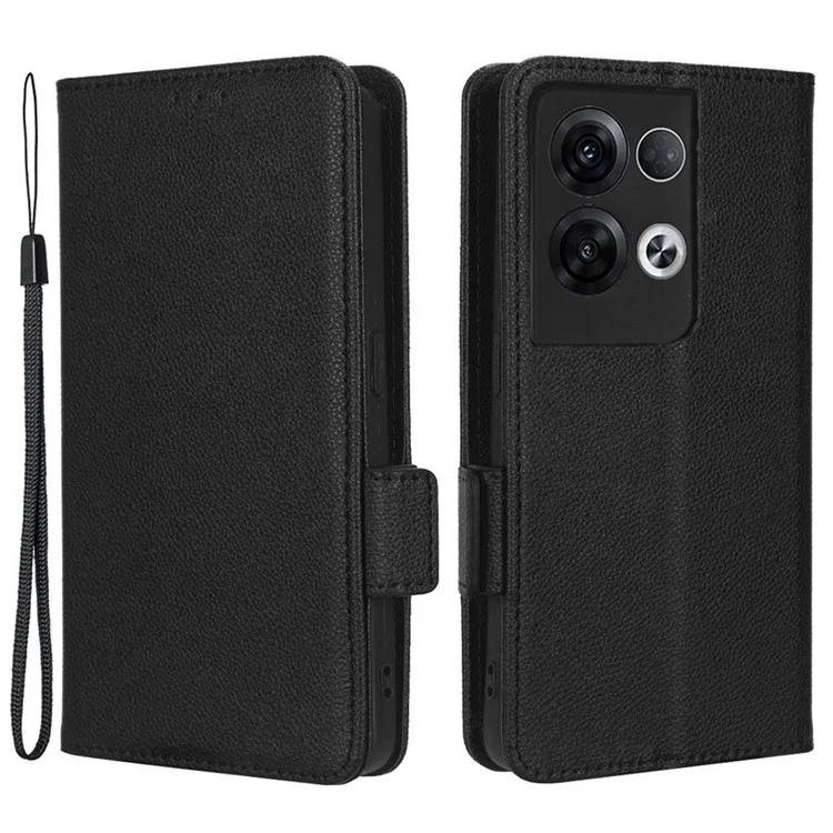 Para Oppo Reno8 Pro+ 5G (versión Global) / Reno8 Pro 5G (versión Global) Case de Billetera Litchi Textura PU Cuero Dual Magnet Magnety Stand Cover Con Correa - Negro