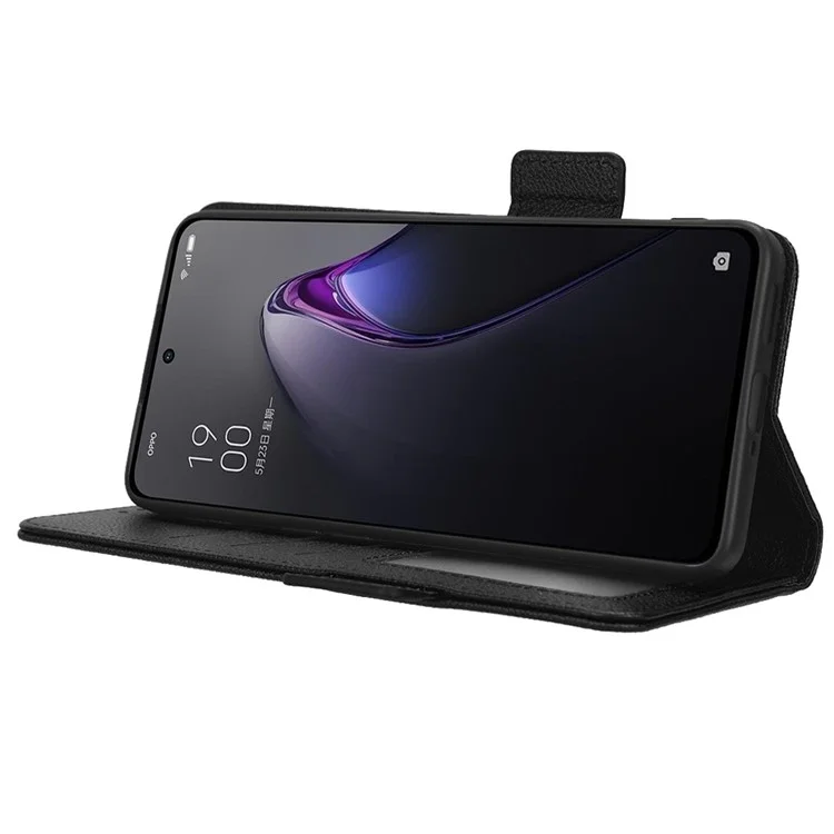 Для Oppo Reno8 Pro+ 5G (глобальная версия) / Reno8 Pro 5G (глобальная версия) Чехол-бумажник Текстура личи ПУ-кожа с двойной магнитной защелкой Откидная подставка с ремешком - черный