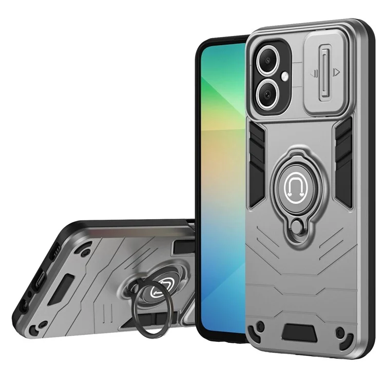 Für Samsung Galaxy A06 5G Hülle Schiebe-Camshield Ständer PC + TPU Handyhülle - Grau