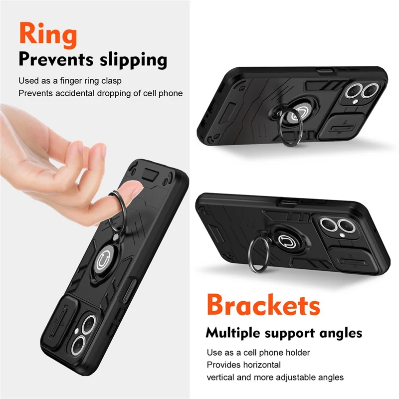 For Samsung Galaxy A06 5G Case Slide Camshield Kickstand PC + TPU Phone Cover - Black