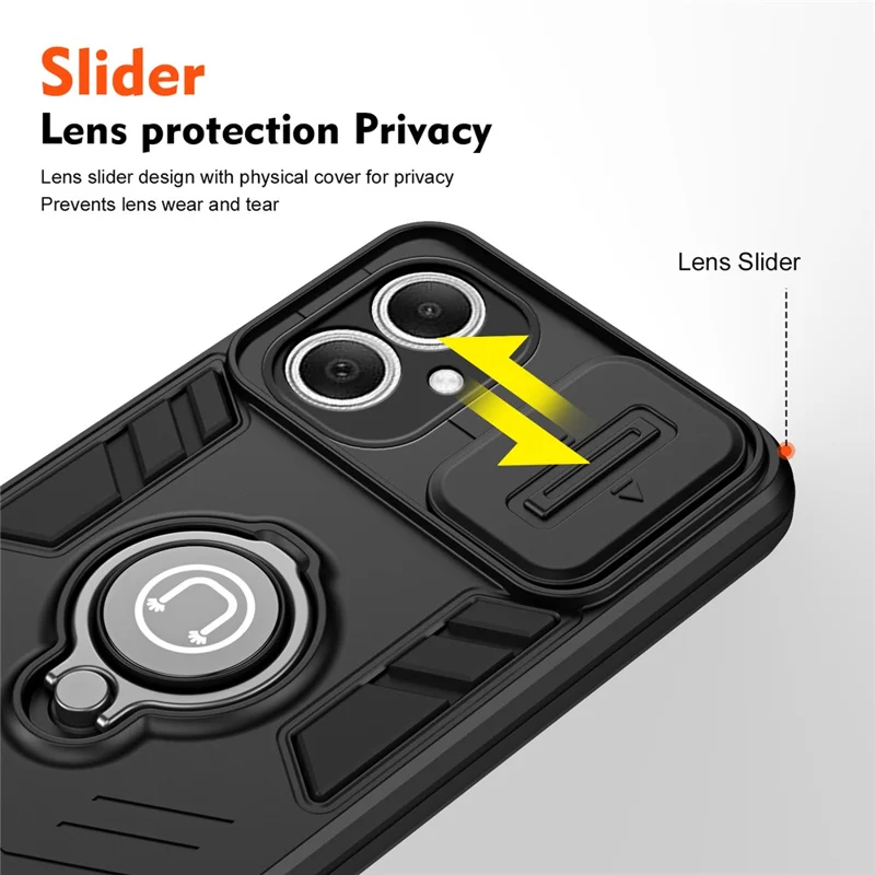 For Samsung Galaxy A06 5G Case Slide Camshield Kickstand PC + TPU Phone Cover - Black