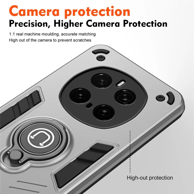 Étui 5G For Honor Magic7 Pro Glissière Camshield Support Kickstand PC + Couverture de téléphone TPU - Gris