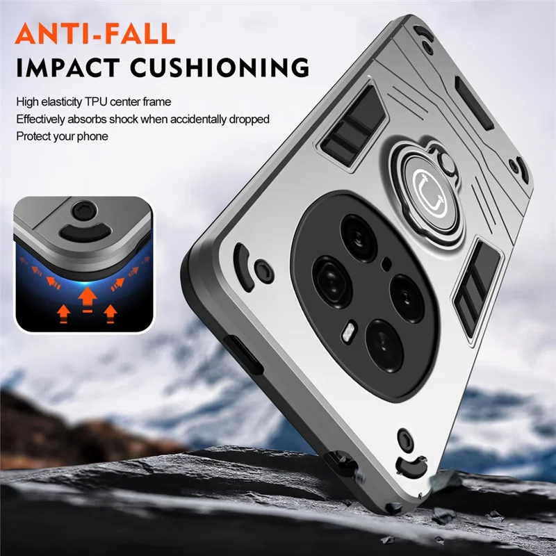 Étui 5G For Honor Magic7 Pro Glissière Camshield Support Kickstand PC + Couverture de téléphone TPU - Gris