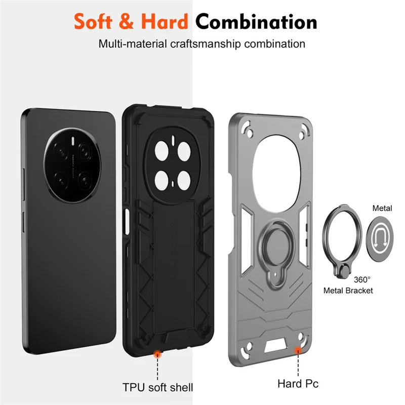 Étui 5G For Honor Magic7 Pro Glissière Camshield Support Kickstand PC + Couverture de téléphone TPU - Gris