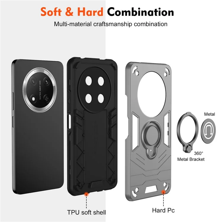 Custodia per For Honor X9c 5G / Magic7 Lite 5G Slide Camshield Supporto Kickstand PC + TPU - Grigio