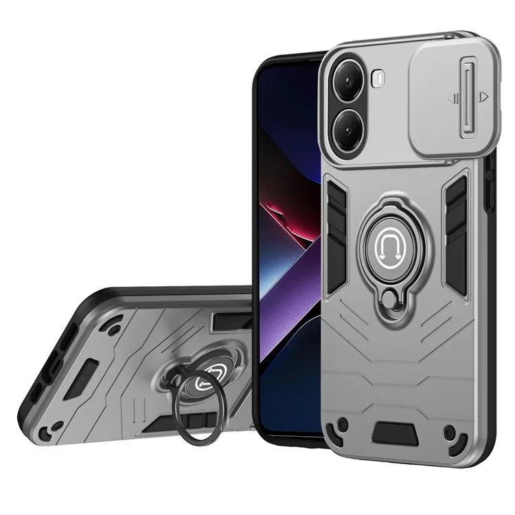 For Xiaomi Poco X7 Pro 5G / Redmi Turbo 4 5G Case Slide Camshield Kickstand PC + TPU Phone Cover - Grey