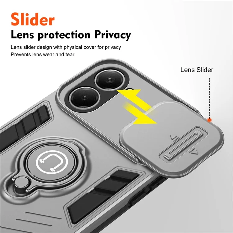 For Xiaomi Poco X7 Pro 5G / Redmi Turbo 4 5G Case Slide Camshield Kickstand PC + TPU Phone Cover - Grey
