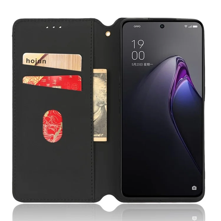 For Oppo Reno8 Pro+ 5G (Global Version) / Reno8 Pro 5G (Global Version) PU Leather Phone Case Imprinted Rhombus Pattern Magnetic Auto-absorbed Stand Wallet Cover - Black