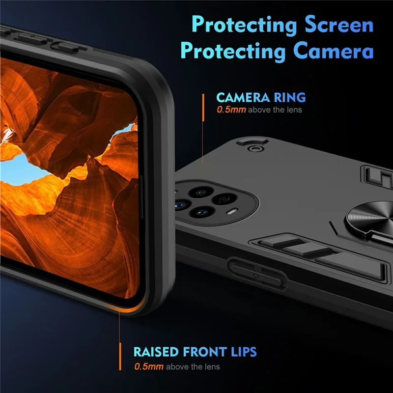 For Huawei nova 13 Pro 5G Case PC + TPU Drop Defend Phone Cover with Ring Kickstand - Black