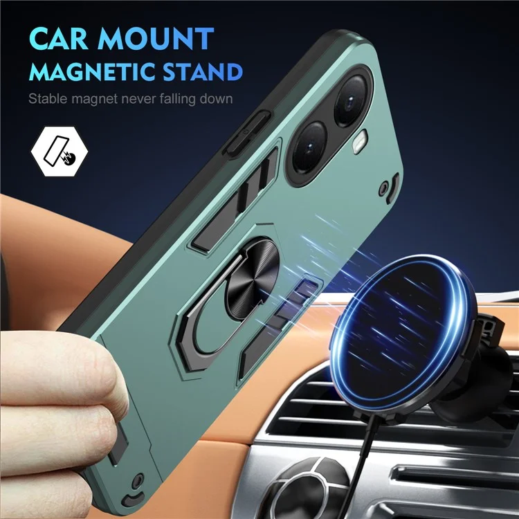 For Xiaomi Poco X7 Pro 5G Case PC + TPU Drop Defend Phone Cover with Ring Kickstand - Green