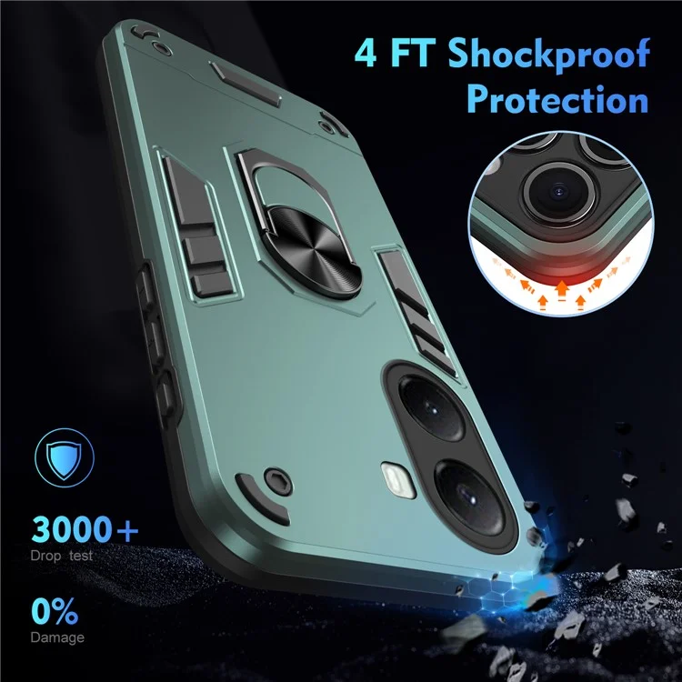 For Xiaomi Poco X7 Pro 5G Case PC + TPU Drop Defend Phone Cover with Ring Kickstand - Green