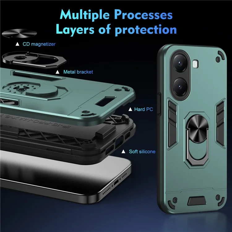 For Xiaomi Poco X7 Pro 5G Case PC + TPU Drop Defend Phone Cover with Ring Kickstand - Green