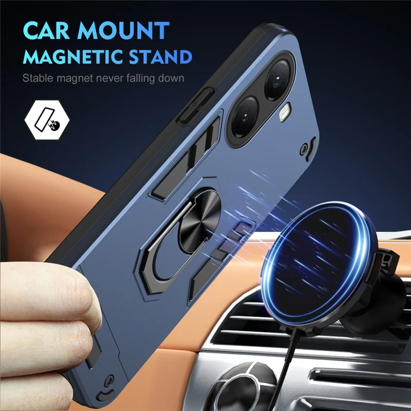For Xiaomi Poco X7 Pro 5G Case PC + TPU Drop Defend Phone Cover with Ring Kickstand - Blue