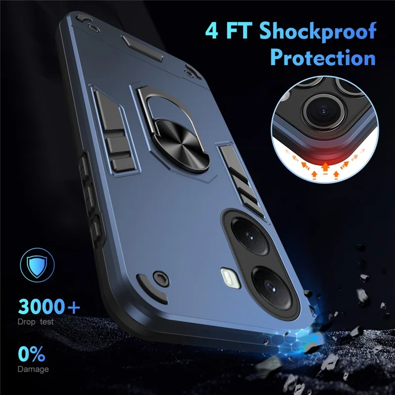 For Xiaomi Poco X7 Pro 5G Case PC + TPU Drop Defend Phone Cover with Ring Kickstand - Blue