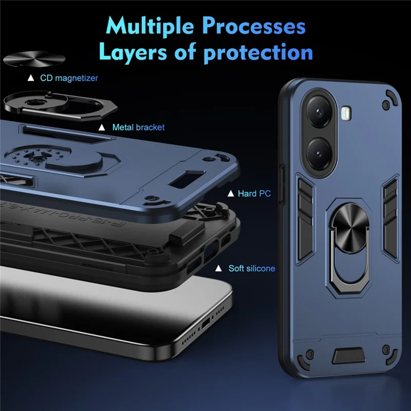 For Xiaomi Poco X7 Pro 5G Case PC + TPU Drop Defend Phone Cover with Ring Kickstand - Blue