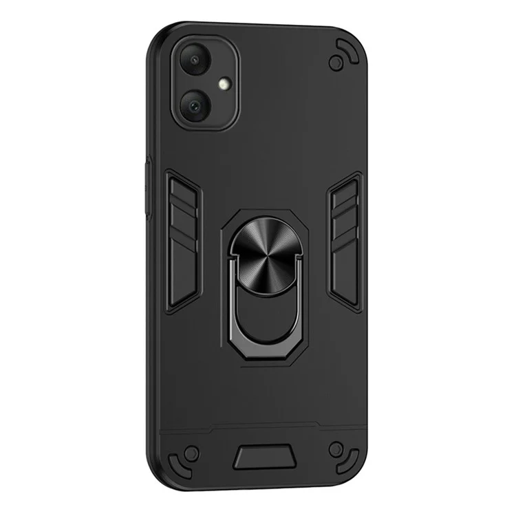 For Samsung Galaxy A06 5G Case PC + TPU Drop Defend Phone Cover with Ring Kickstand - Black