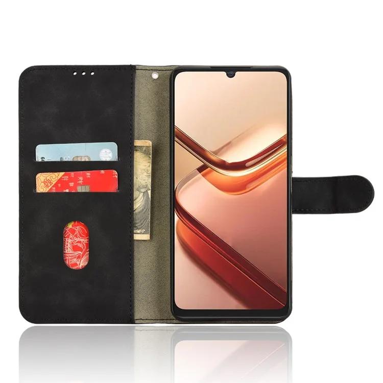 For Doogee Note 58 Pro  /  Note 58 Leather Case Skin Feel Anti Drop Wallet Flip Phone Cover - Black