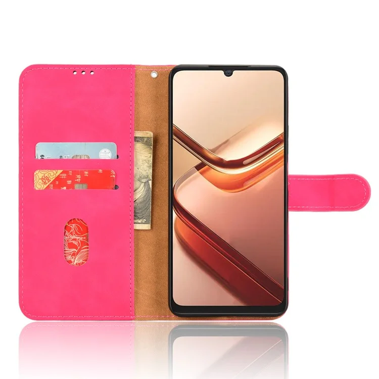 Pour Doogee Note 58 Pro / Note 58 Étui en cuir à sensation de peau, antichute, portefeuille à rabat - Rose