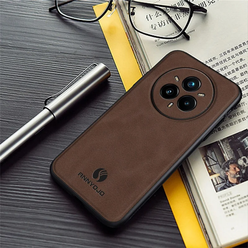 ANNYOJO pour Realme 14 Pro+ 5G Étui en cuir PU + PC + TPU Antichoc Protection arrière de téléphone - Noir