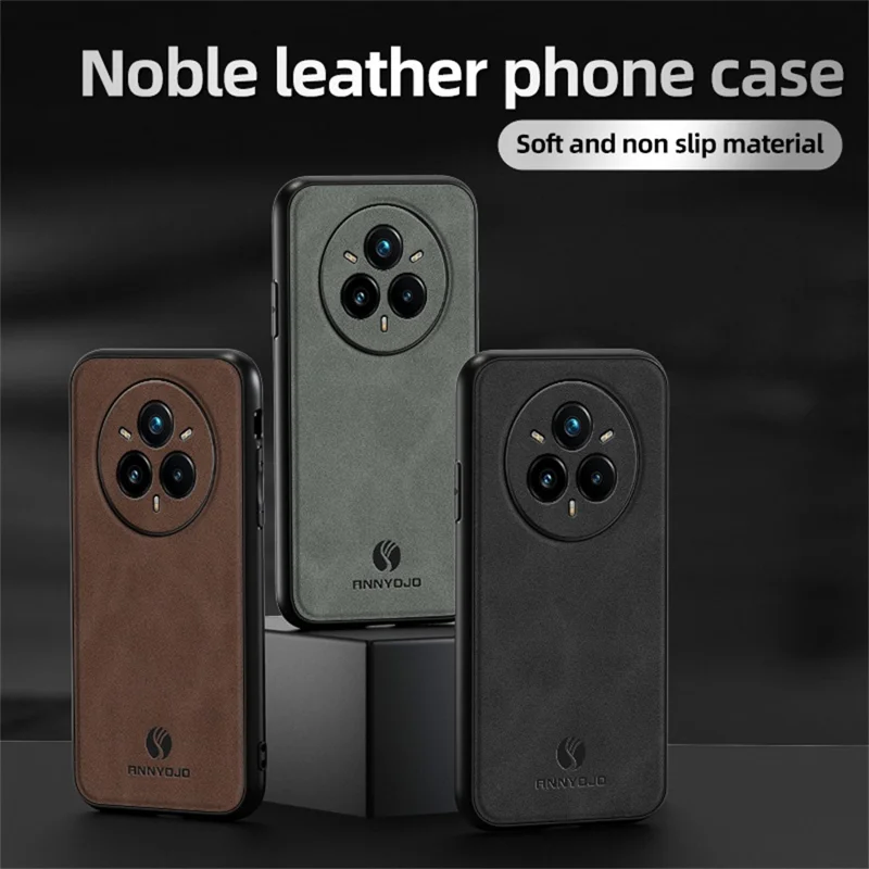 ANNYOJO pour Realme 14 Pro+ 5G Étui en cuir PU + PC + TPU Antichoc Protection arrière de téléphone - Noir