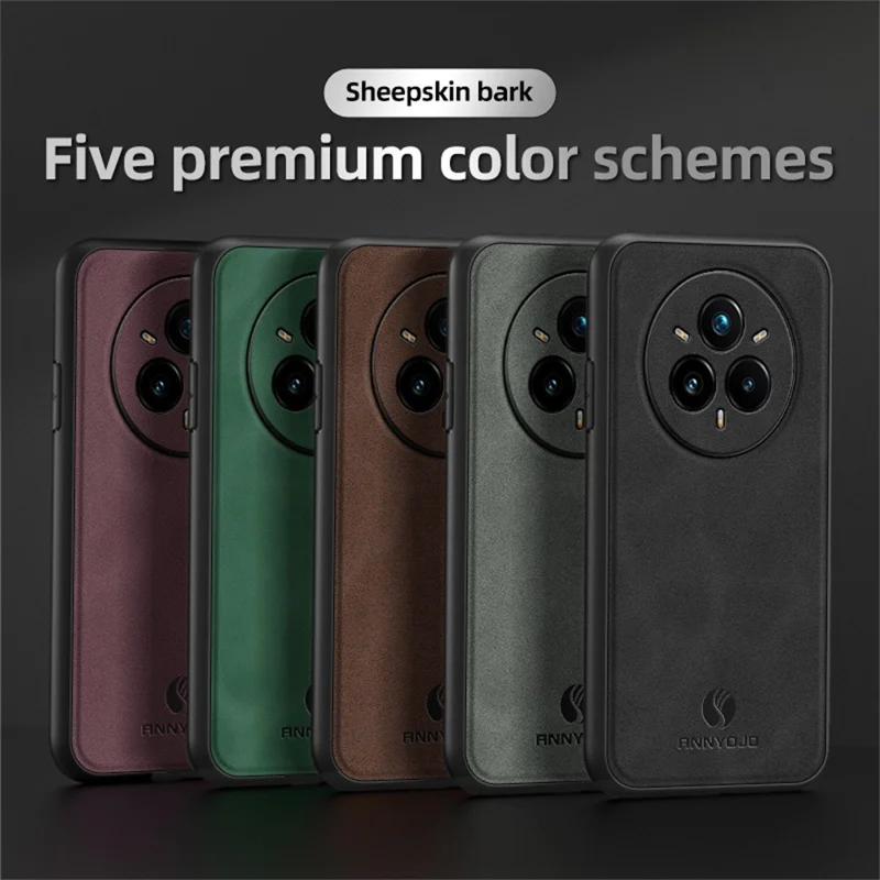 ANNYOJO pour Realme 14 Pro+ 5G Étui en cuir PU + PC + TPU Antichoc Protection arrière de téléphone - Noir