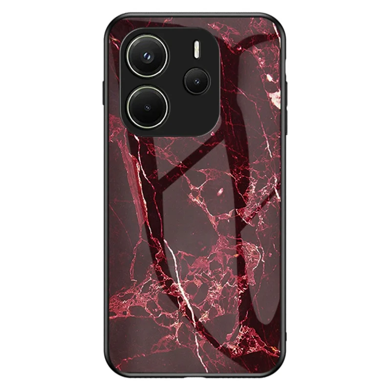 For Xiaomi Redmi Note 14 4G (163.25mm) Case Marble Pattern Tempered Glass + PC + TPU Protective Phone Cover - Blood Red Marble