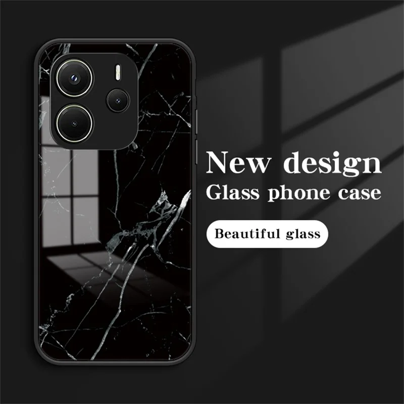For Xiaomi Redmi Note 14 4G (163.25mm) Case Marble Pattern Tempered Glass + PC + TPU Protective Phone Cover - Blood Red Marble