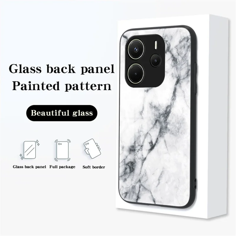 For Xiaomi Redmi Note 14 4G (163.25mm) Case Marble Pattern Tempered Glass + PC + TPU Protective Phone Cover - Blood Red Marble