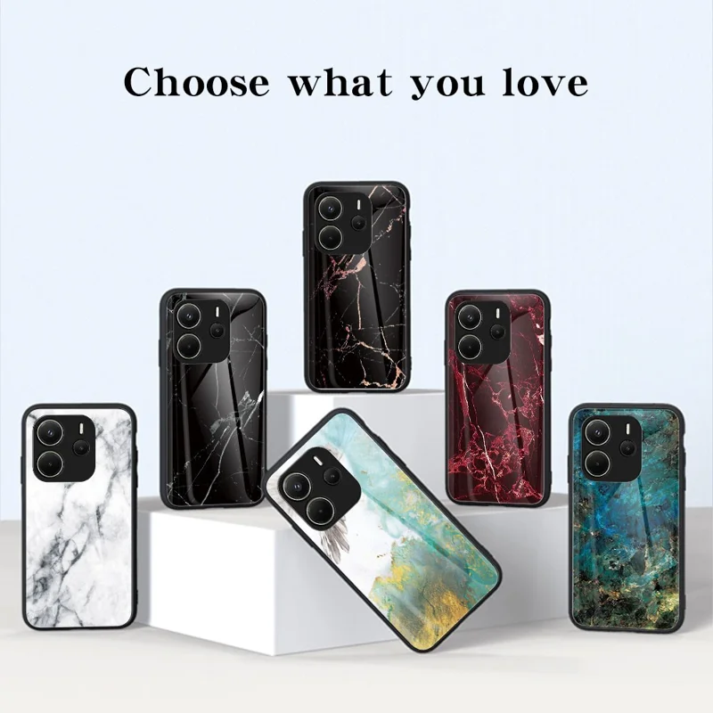 For Xiaomi Redmi Note 14 4G (163.25mm) Case Marble Pattern Tempered Glass + PC + TPU Protective Phone Cover - Blood Red Marble