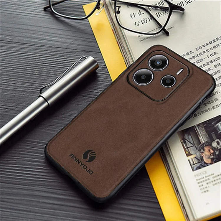 ANNYOJO para Xiaomi Redmi Note 14 5G Funda de Cuero PU + PC + TPU Antigolpes Carcasa Trasera para Móvil - Negro