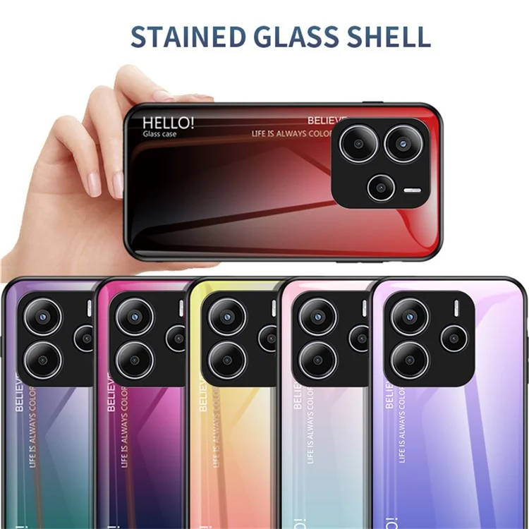 For Xiaomi Redmi Note 14 5G Case Anti-Scratch Tempered Glass + PC+TPU Phone Cover - Gradient Pink Blue
