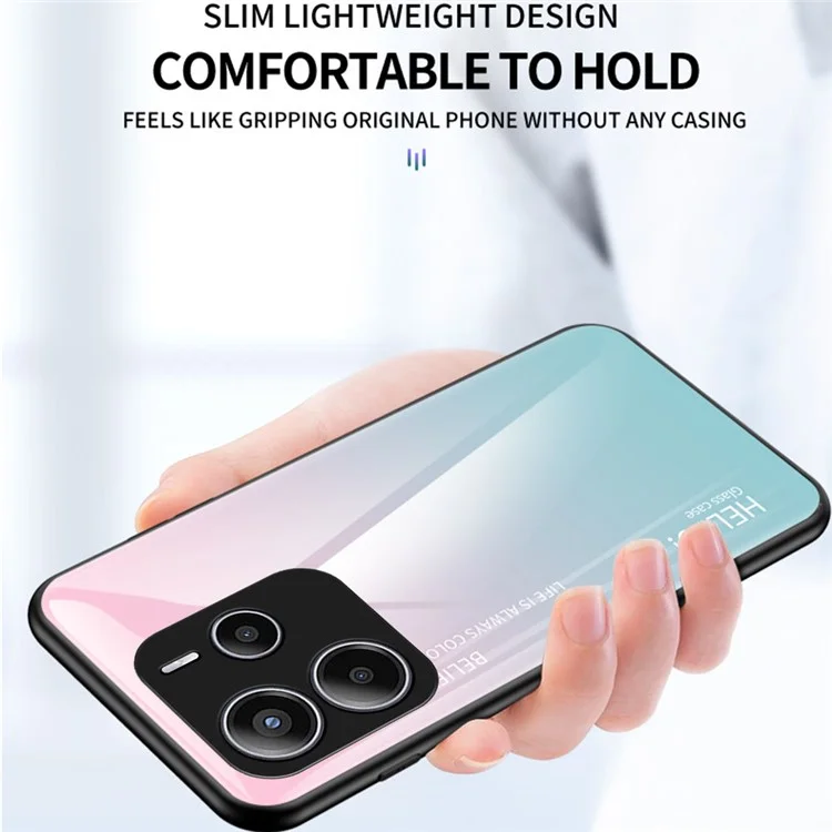 For Xiaomi Redmi Note 14 5G Case Anti-Scratch Tempered Glass + PC+TPU Phone Cover - Gradient Pink Blue