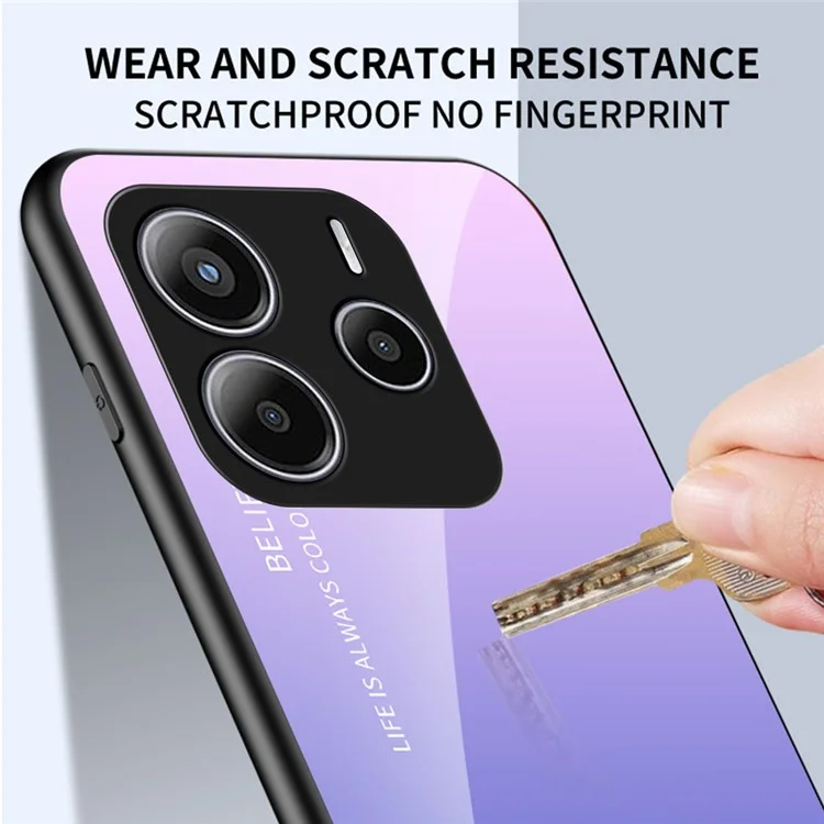 For Xiaomi Redmi Note 14 5G Case Anti-Scratch Tempered Glass + PC+TPU Phone Cover - Gradient Pink Blue