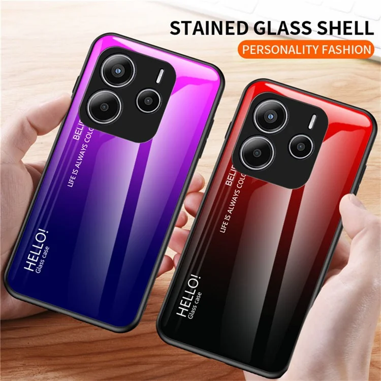 For Xiaomi Redmi Note 14 5G Case Anti-Scratch Tempered Glass + PC+TPU Phone Cover - Gradient Pink Blue