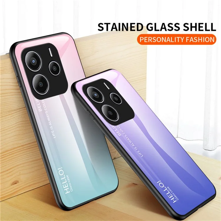 For Xiaomi Redmi Note 14 5G Case Anti-Scratch Tempered Glass + PC+TPU Phone Cover - Gradient Pink Blue