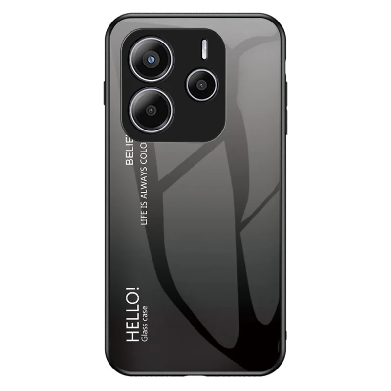 For Xiaomi Redmi Note 14 5G Case Anti-Scratch Tempered Glass + PC+TPU Phone Cover - Gradient Black Grey