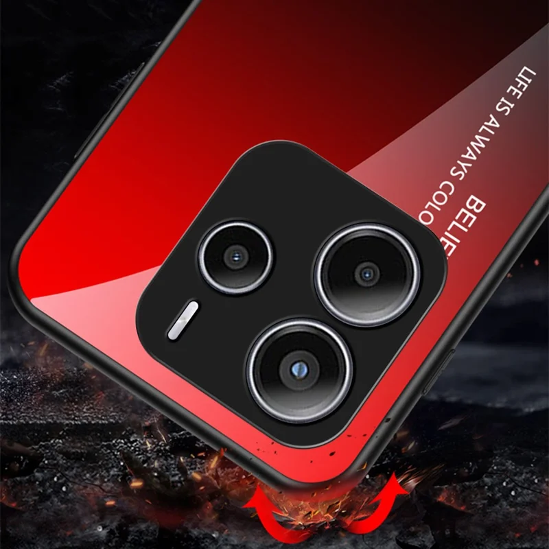 For Xiaomi Redmi Note 14 5G Case Anti-Scratch Tempered Glass + PC+TPU Phone Cover - Gradient Black Grey