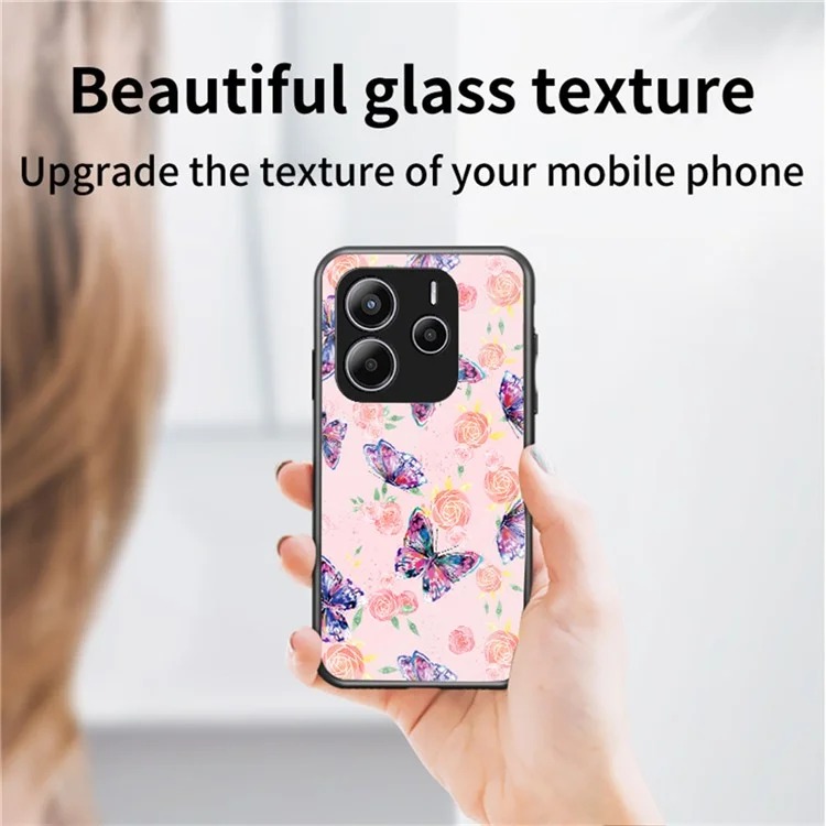 For Xiaomi Redmi Note 14 5G Case Butterfly Pattern TPU + Tempered Glass Protective Phone Cover - Phantom Butterfly