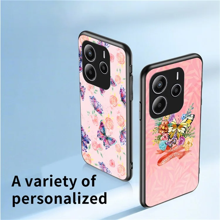 For Xiaomi Redmi Note 14 5G Case Butterfly Pattern TPU + Tempered Glass Protective Phone Cover - Phantom Butterfly