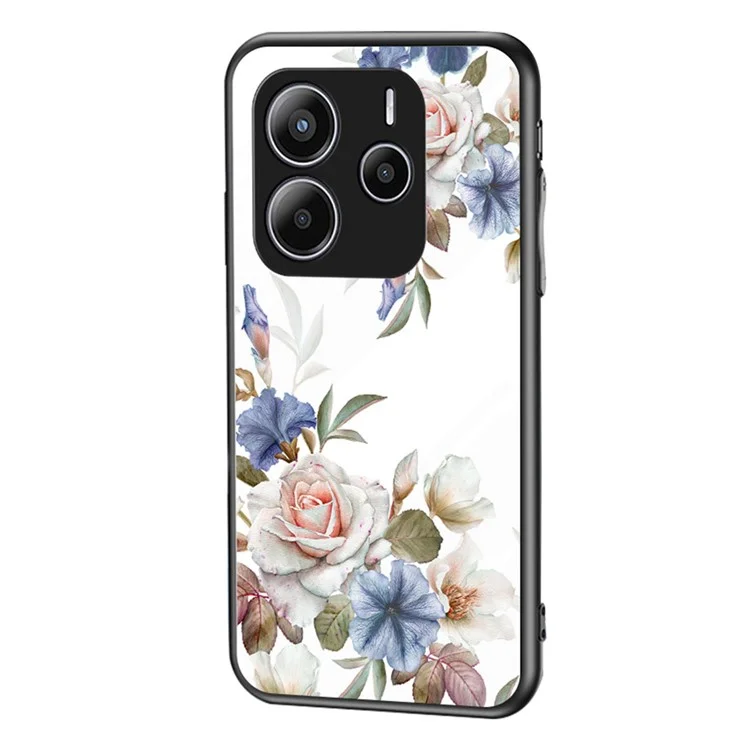 Coque pour Xiaomi Redmi Note 14 5G Motif Floral TPU + Verre Trempé Housse de Protection pour Téléphone - Buisson de Fleurs Blanches