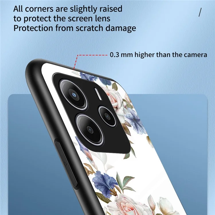 Coque pour Xiaomi Redmi Note 14 5G Motif Floral TPU + Verre Trempé Housse de Protection pour Téléphone - Buisson de Fleurs Blanches