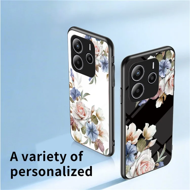 Coque pour Xiaomi Redmi Note 14 5G Motif Floral TPU + Verre Trempé Housse de Protection pour Téléphone - Buisson de Fleurs Blanches