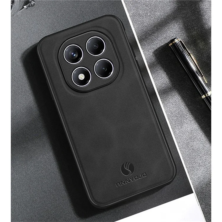 Funda ANNYOJO para Xiaomi Redmi Note 14 Pro 4G de Cuero PU + PC + TPU Antigolpes - Marrón