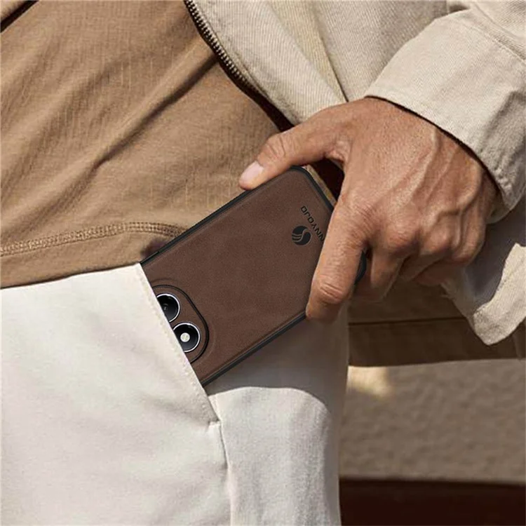 Funda ANNYOJO para Xiaomi Redmi Note 14 Pro 4G de Cuero PU + PC + TPU Antigolpes - Marrón