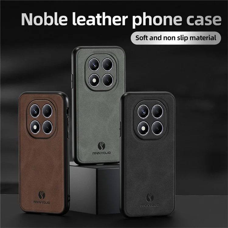 Funda ANNYOJO para Xiaomi Redmi Note 14 Pro 4G de Cuero PU + PC + TPU Antigolpes - Marrón